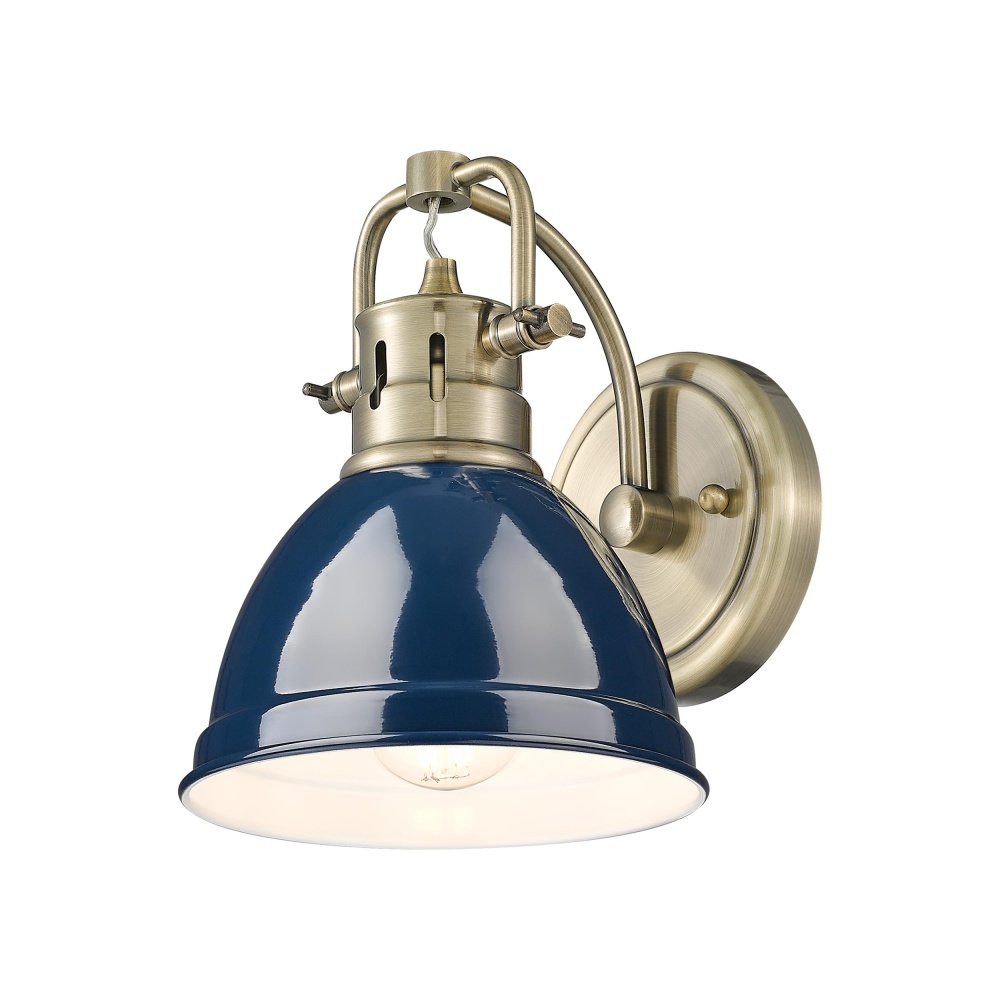 Yep by Golden Lighting Duncan 1-light Vanity in Aged Brass and Navy Blue shade